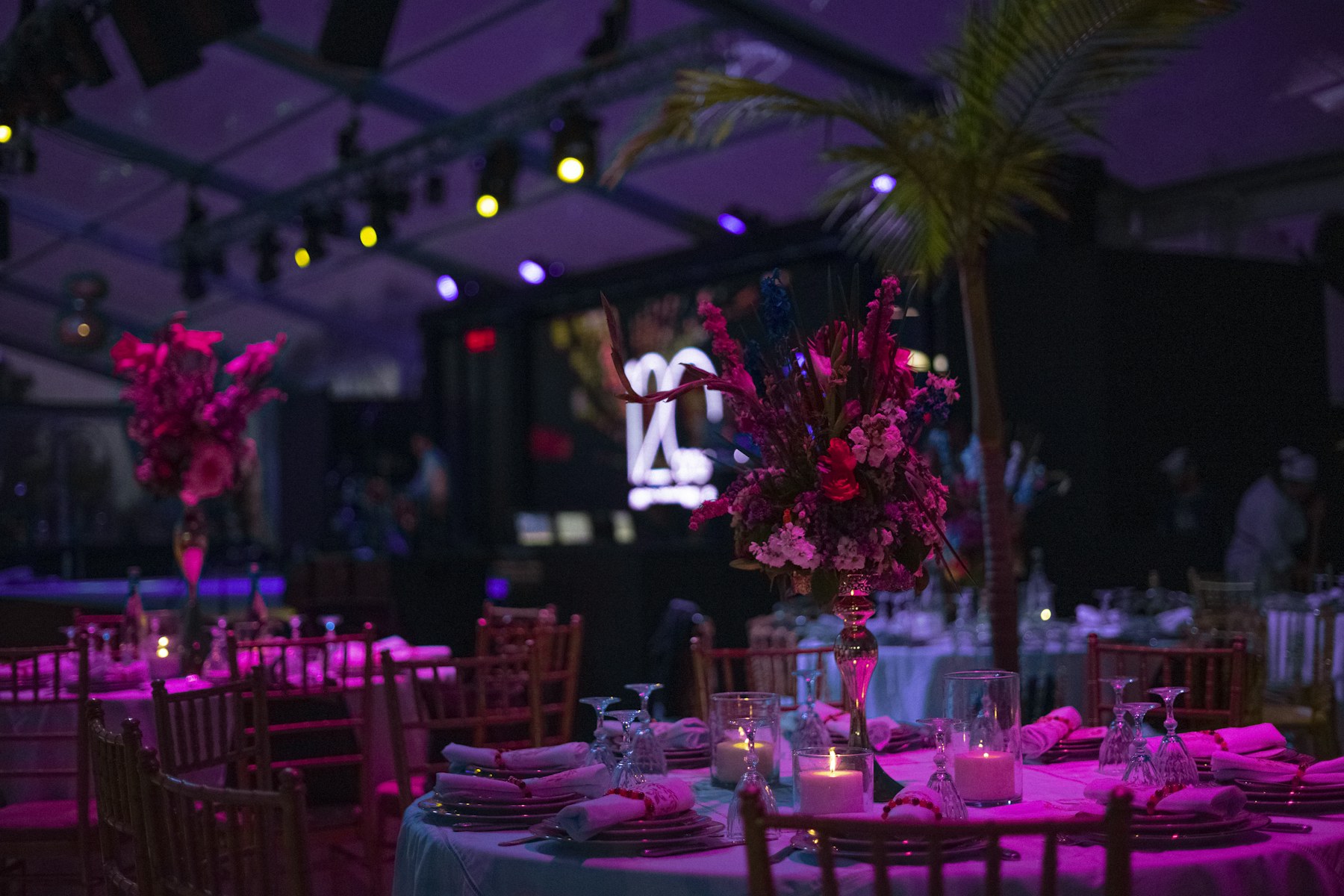 Event production stage lighting being prepared before showtime