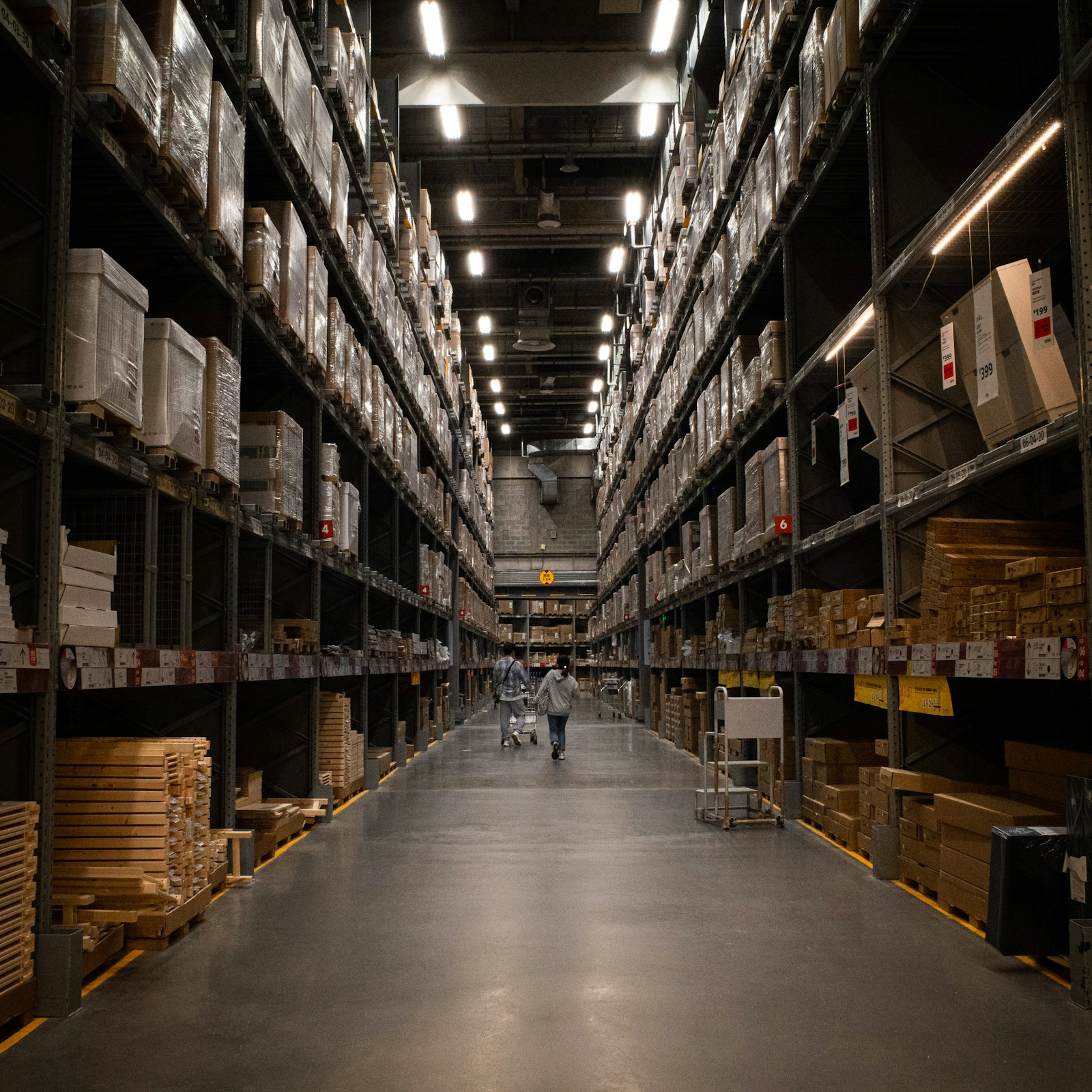 Production cases and equipment in an event warehouse